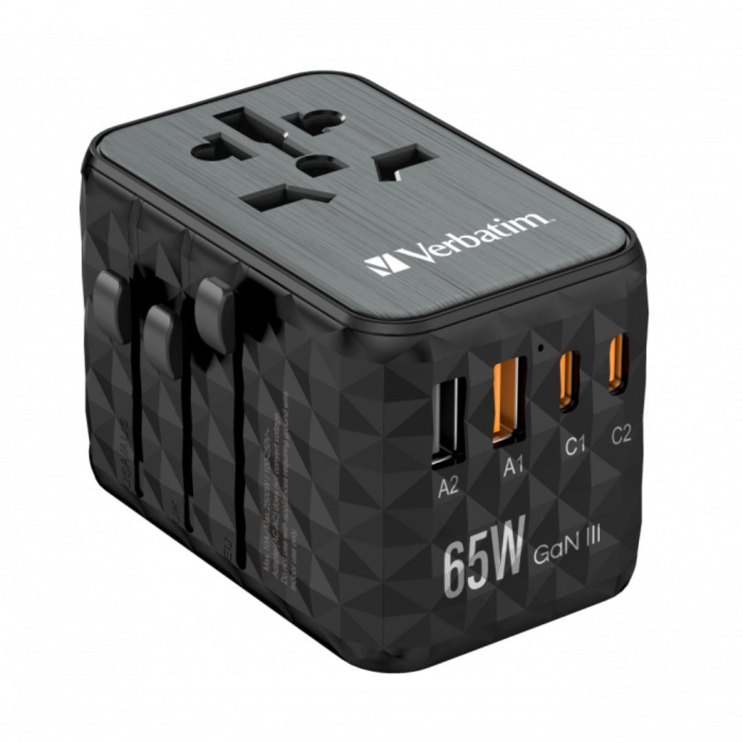 Verbatim 65W Universal Travel Adapter 2x USB-C & 2x USB-A 32120 Black | VERBATIM-32120