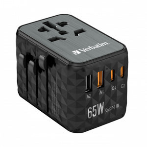 Verbatim 65W Universal Travel Adapter 2x USB-C & 2x USB-A 32120 Black | VERBATIM-32120