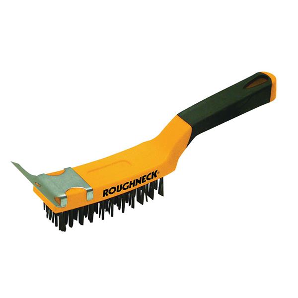 Roughneck Carbon Steel Wire Brush Soft Grip with Scraper 300mm (12in) - 4 Row | ROU52042