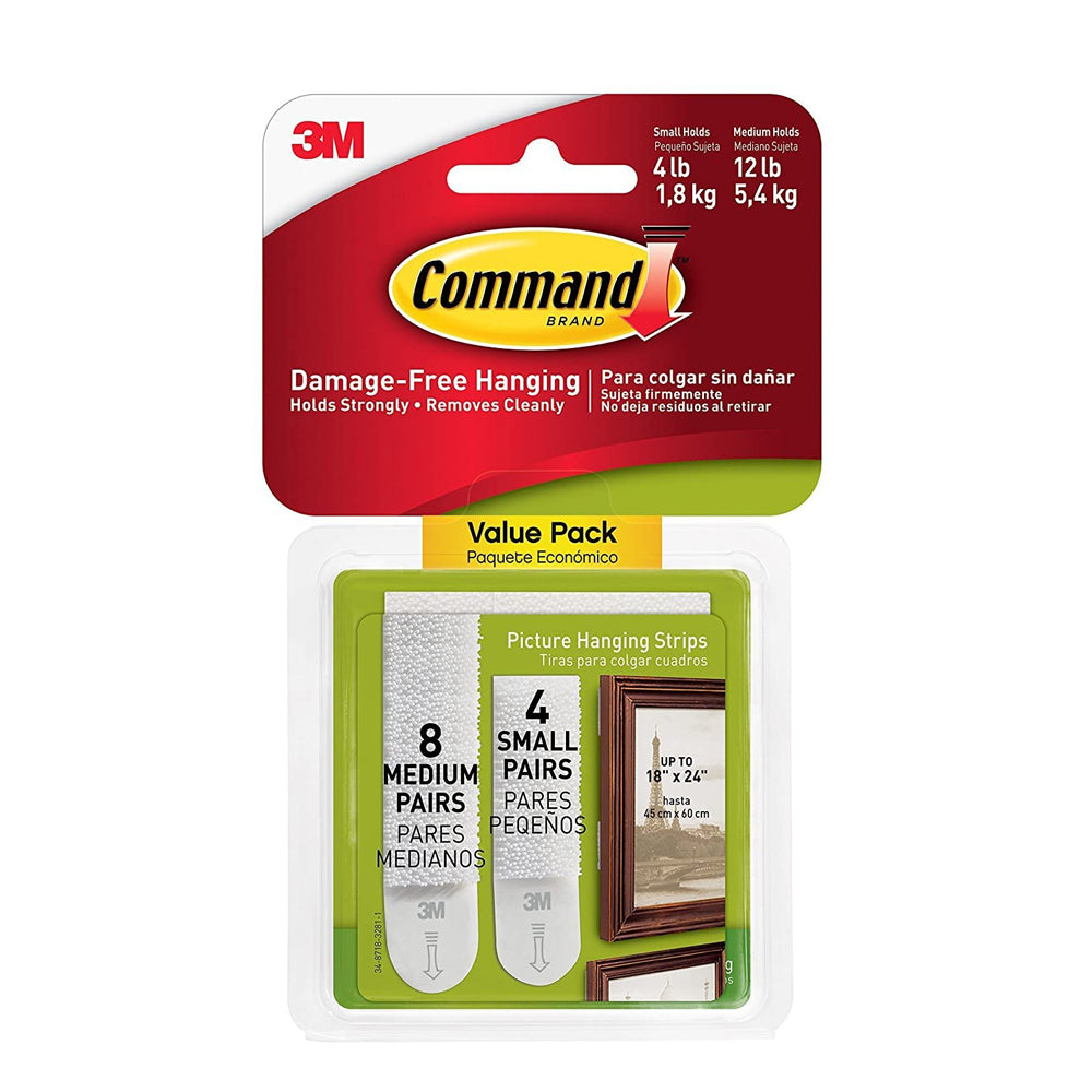 COMMAND 3M 12 PACK PICTURE HANGING STRIPS (8 MED, 4 SMALL SETS) | 3M17203COMBO
