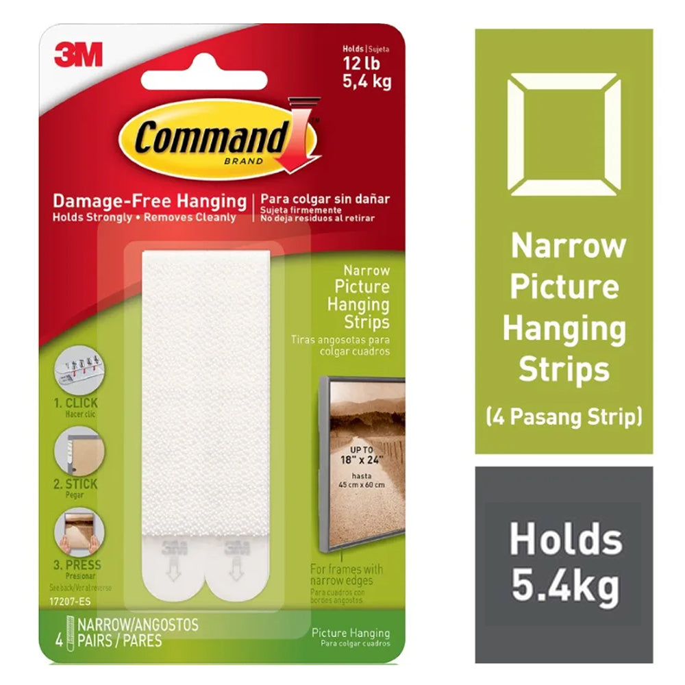 Command Narrow Picture Hanging Strips 4 Pair - White | 3M17207