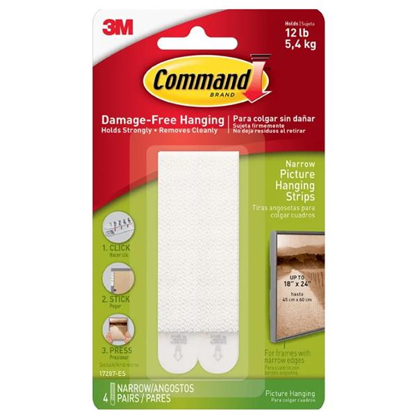 Command Narrow Picture Hanging Strips 4 Pair - White | 3M17207