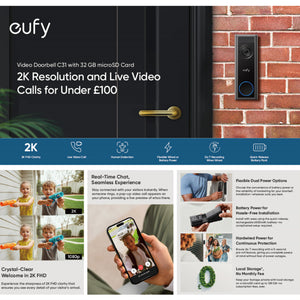 Eufy Video Doorbell 2k - Black | T8223312