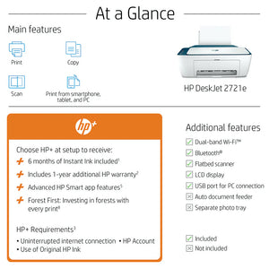 HP Deskjet 2721e All-in-One Wireless Inkjet Printer