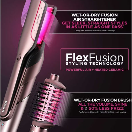 Shark FlexFusion Straight 5 in 1 Air & Ceramic Styler, Hair Dryer & Straightener with Storage Case - Cosmic Blush | HD652SUK