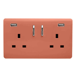 Trendi Double Switched Socket 2 Gang 13Amp With 2 X Usb A Ports - Copper | 9101-72