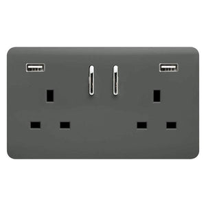 Trendi Double Switched Socket 2 Gang 13Amp With 2 X Usb A Ports - Charcoal | 9101-62