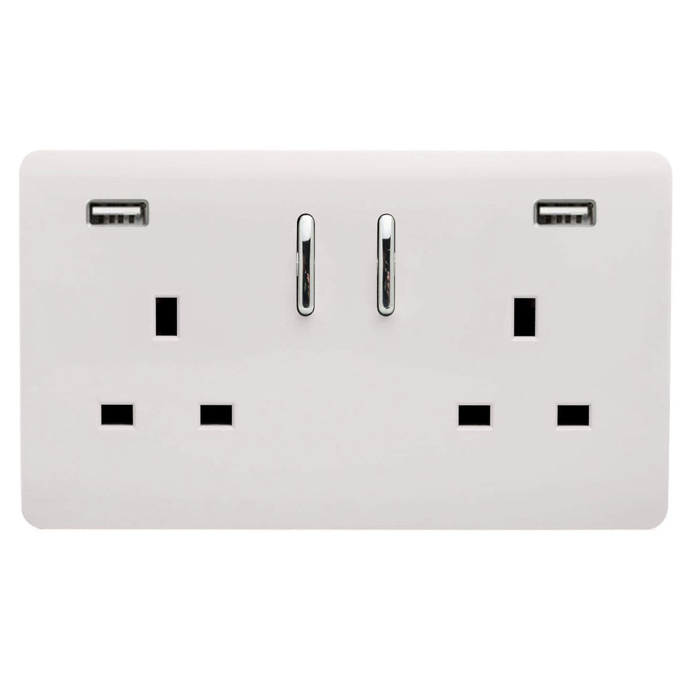 Trendi Double Switched Socket 2 Gang 13Amp with 2 x USB A Ports - White | 9100-14