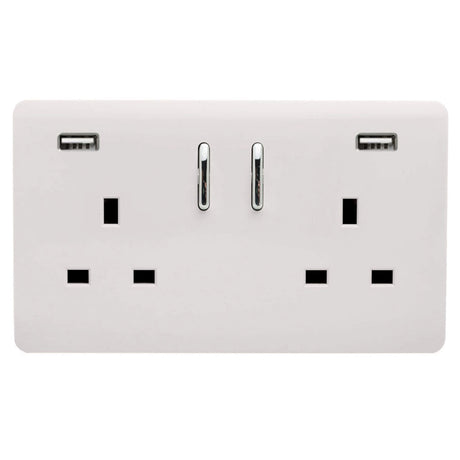 Trendi Double Switched Socket 2 Gang 13Amp with 2 x USB A Ports - White | 9100-14