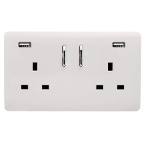 Trendi Double Switched Socket 2 Gang 13Amp with 2 x USB A Ports - White | 9100-14