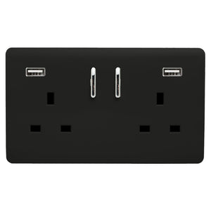 Trendi Double Switched Socket 2 Gang 13Amp With 2 X Usb A Ports - Black | 9100-50