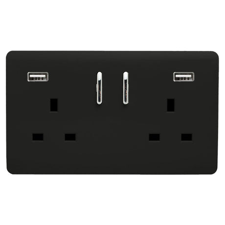 Trendi Double Switched Socket 2 Gang 13Amp With 2 X Usb A Ports - Black | 9100-50