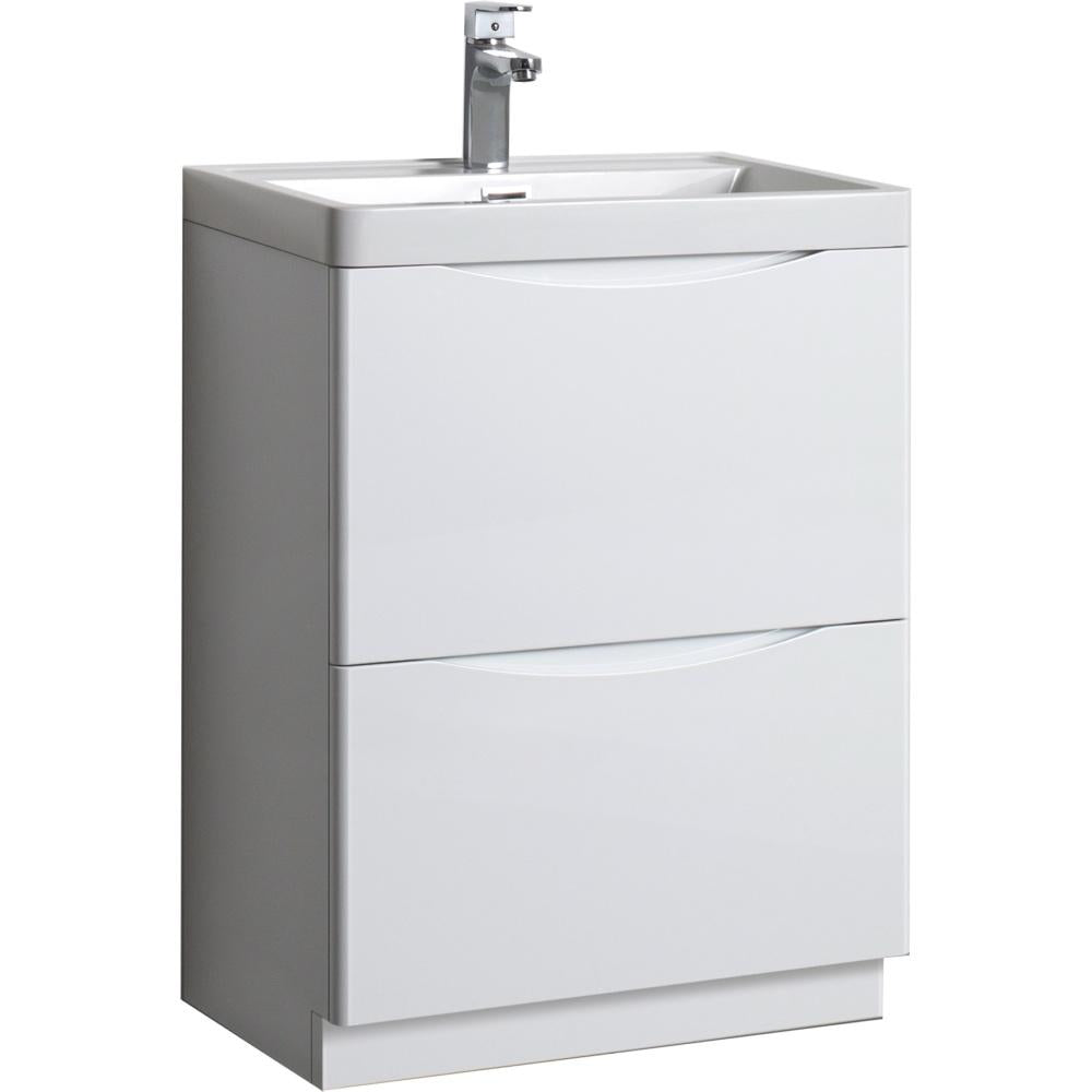 Balinese Floor Standing 2 Drawer Vanity Unit & Basin 60cm - Gloss White | 151516