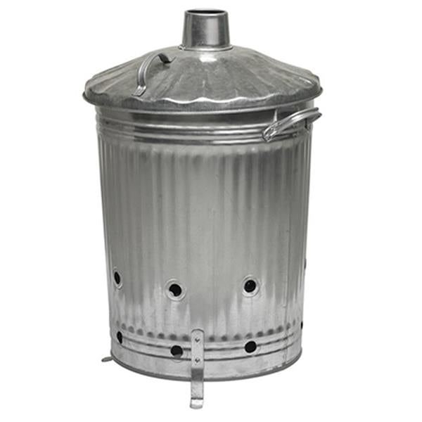 Galvanised Incinerator Garden Bin With Chimney Lid