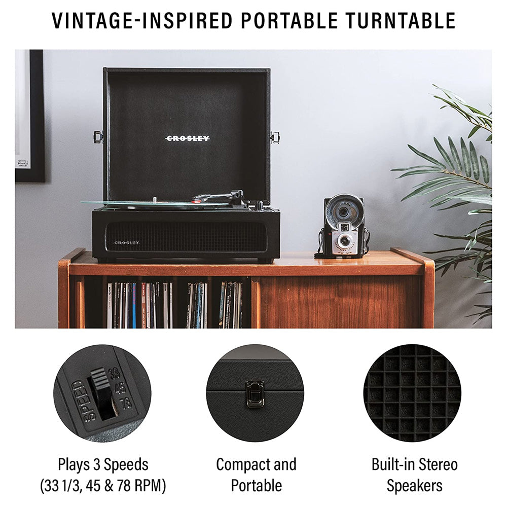 Voyager Vinyl Turntable Record Player with Bluetooth - Black | CR8017B-BK