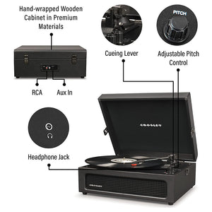 Voyager Vinyl Turntable Record Player with Bluetooth - Black | CR8017B-BK