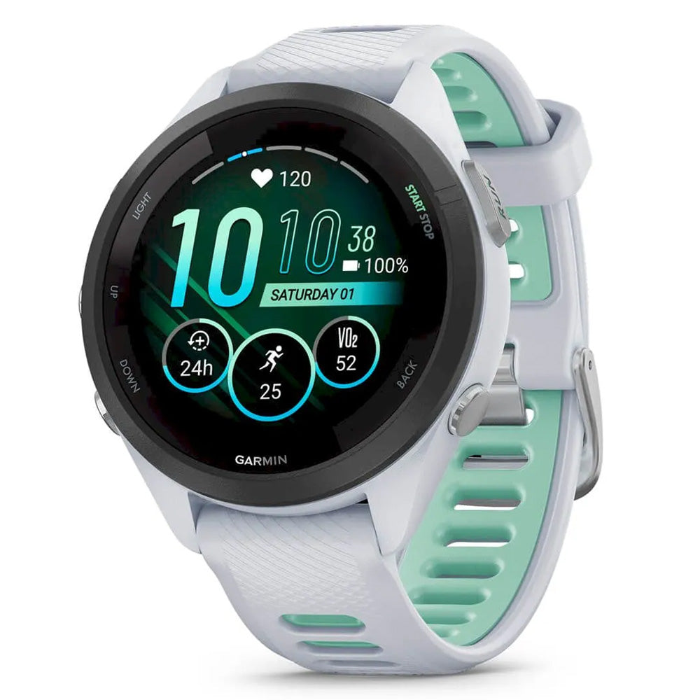 Garmin Forerunner 265S 1.1 Inch Running Smartwatch - Whitestone / Neo Tropick | 49-GAR-010-02810-14