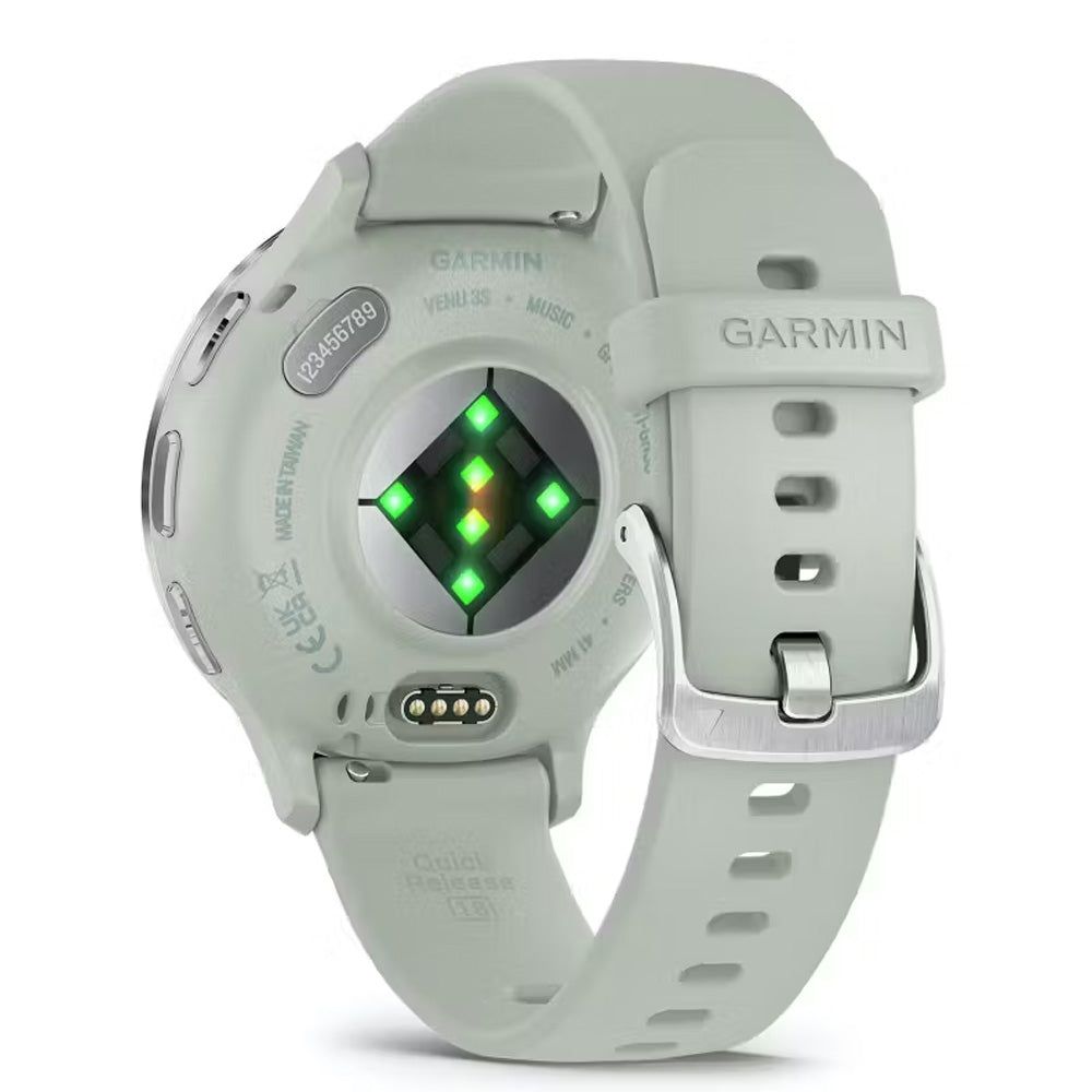 Garmin Venu 3S Silver Stainless Steel Bezel Silicone Band - Sage Grey | 49-GAR-010-02785-01