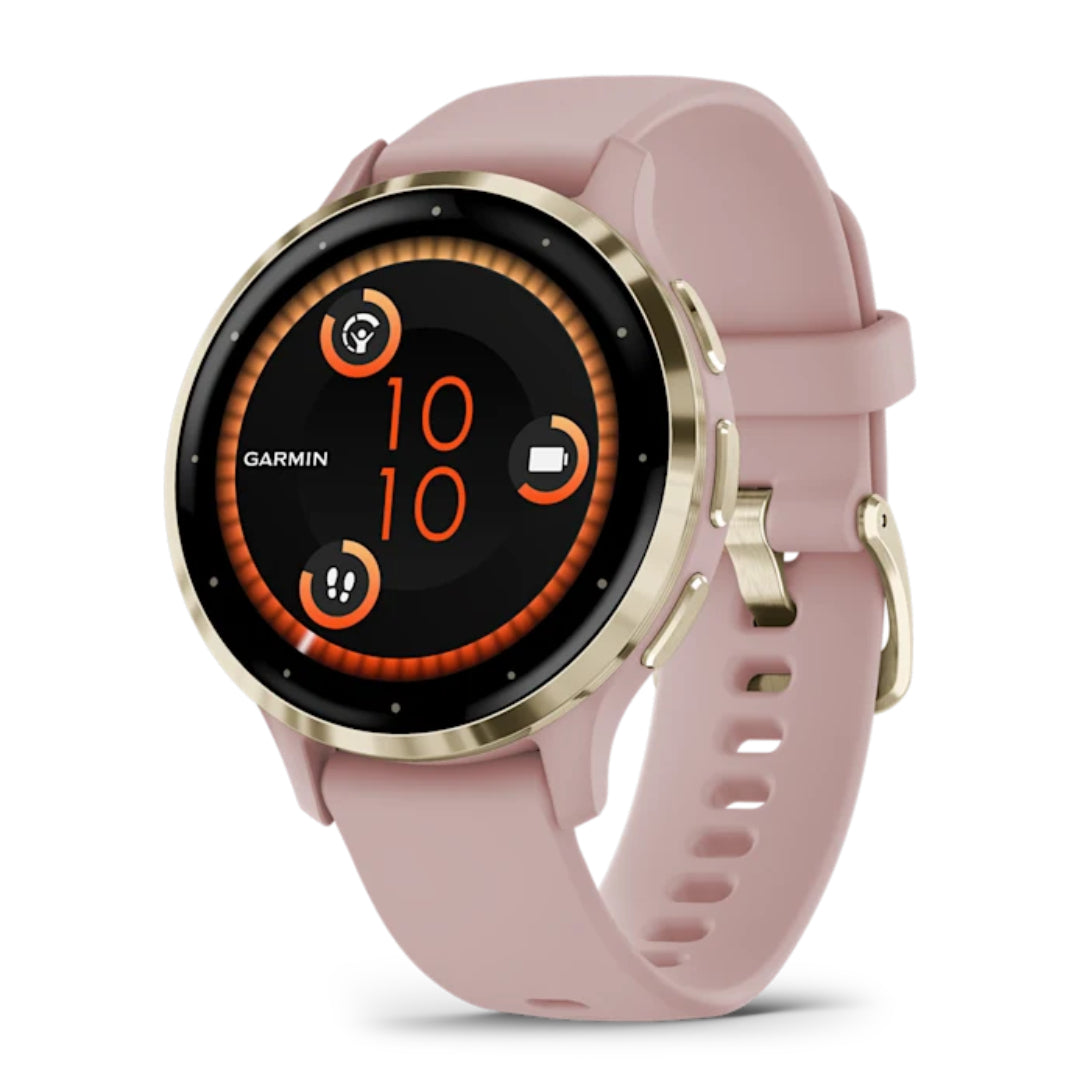 Garmin Venu 3S Smart Watch Stainless Steel Bezel Silicone Band - Gold / Duse Rose Pink | 49-GAR-010-02785-03