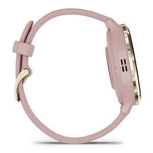 Garmin Venu 3S Smart Watch Stainless Steel Bezel Silicone Band - Gold / Duse Rose Pink | 49-GAR-010-02785-03