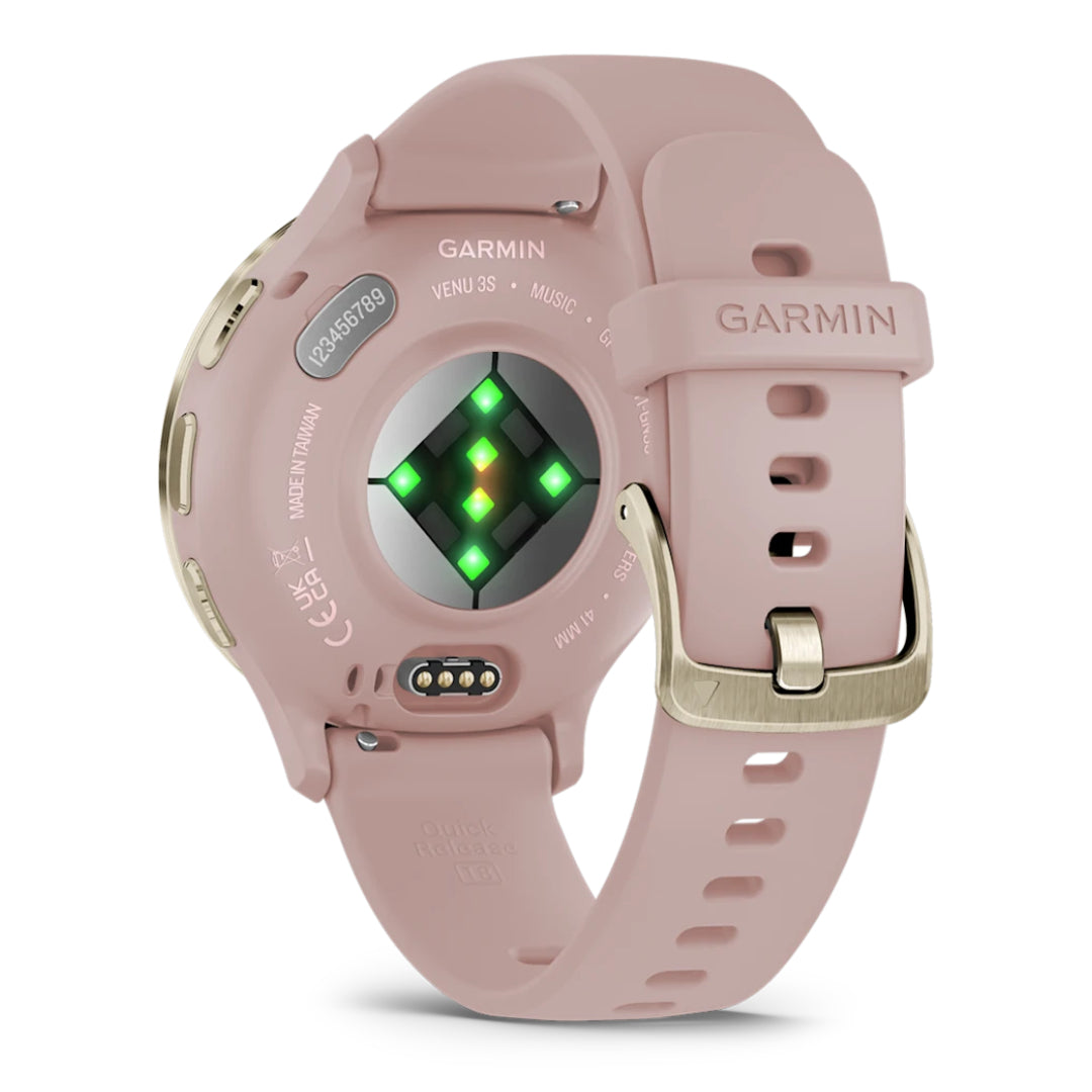 Garmin Venu 3S Smart Watch Stainless Steel Bezel Silicone Band - Gold / Duse Rose Pink | 49-GAR-010-02785-03