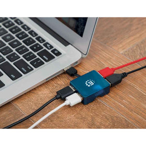 Manhattan 4 Port USB 2.0 Hub Spliter -  Blue | 160605