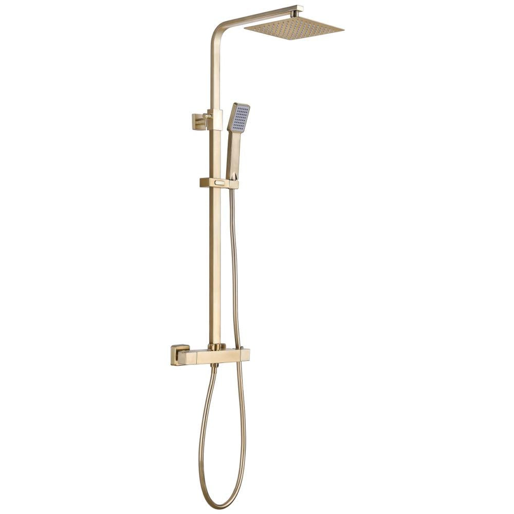 Tailored Square Thermostatic Overhead Shower Kit with Stainless Steel Head - Brushed Brass | 151785