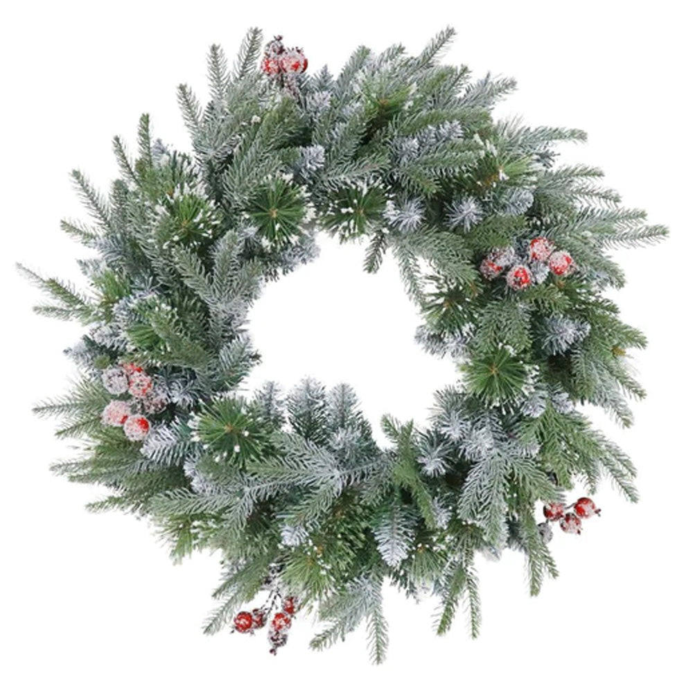 Puleo Berry Spruce Frosted Christmas Wreath - 60cm | BSF-24W