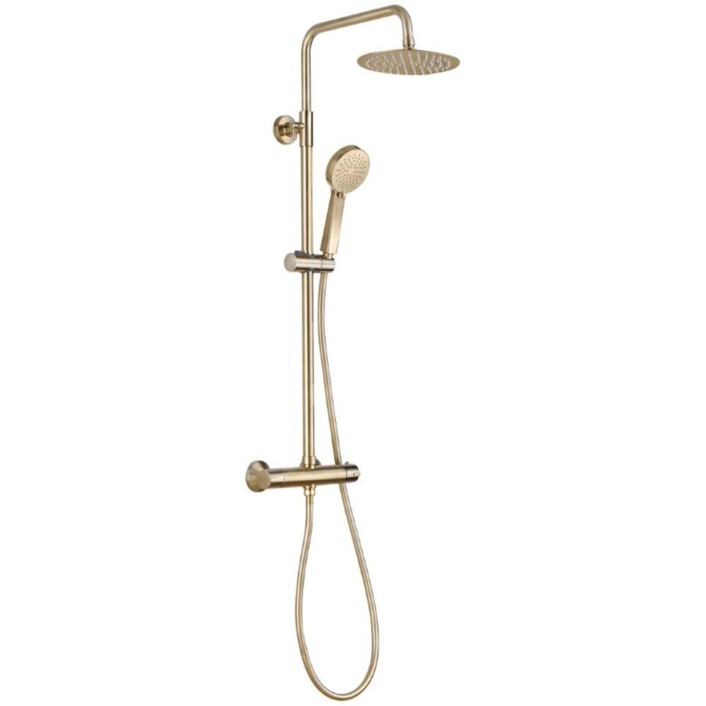 Tailored Round Thermostatic Overhead Shower Kit with Stainless Steel Head - Brushed Brass | 151784