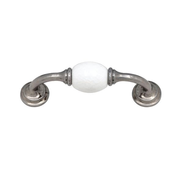 Pewter white ceramic D cabinet handle - 96mm | 0032010