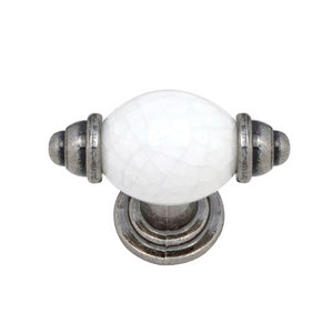 Pewter white ceramic T cabinet handle | 0032000