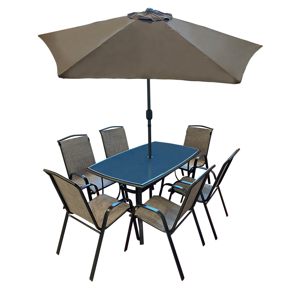 Shannon 6 Seater Rectangular Garden Furniture Set with Parasol