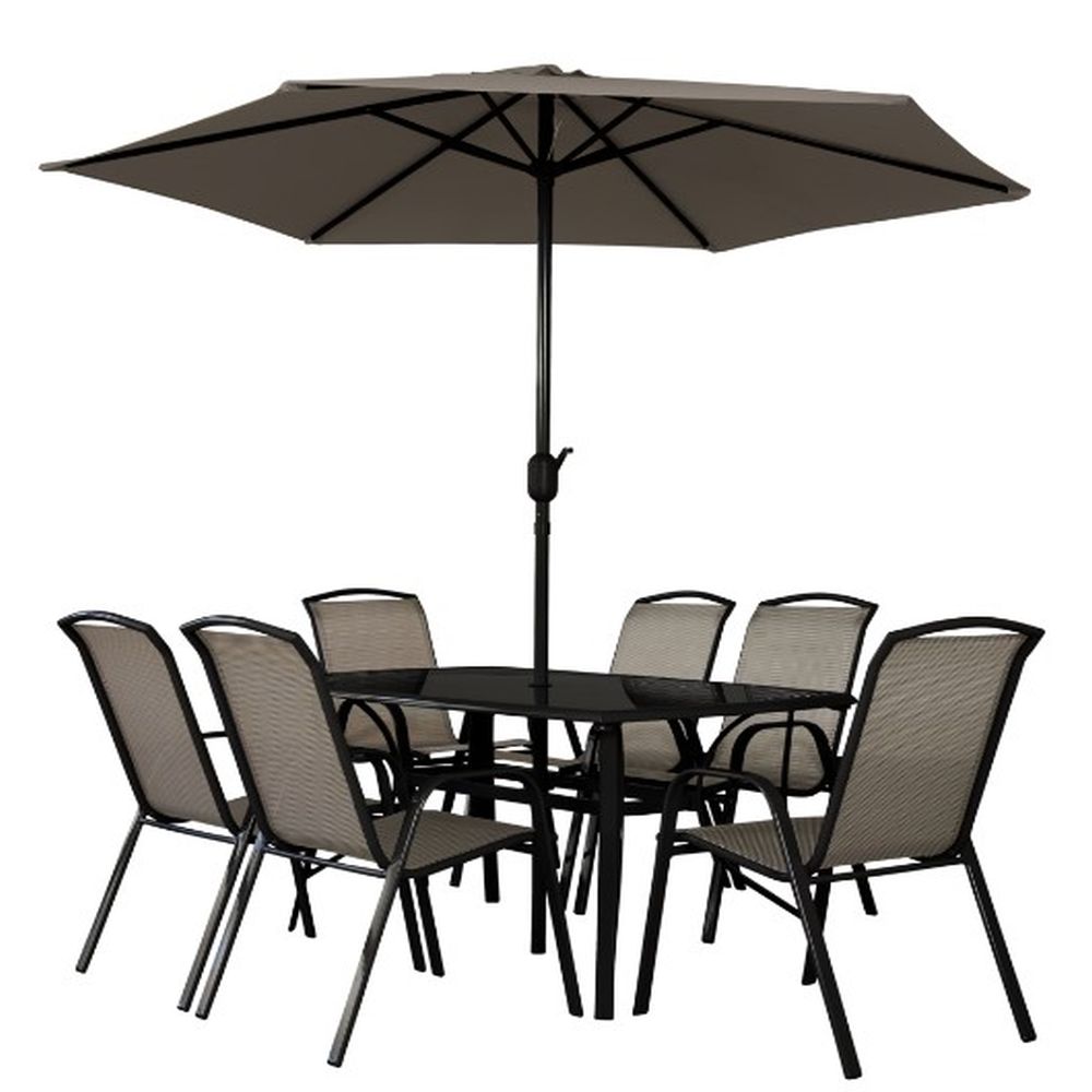 Shannon 6 Seater Rectangular Garden Furniture Set with Parasol