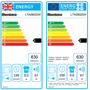 Blomberg 9kg Vented Sensor Dry Tumble Dryer - White | LTA09020W
