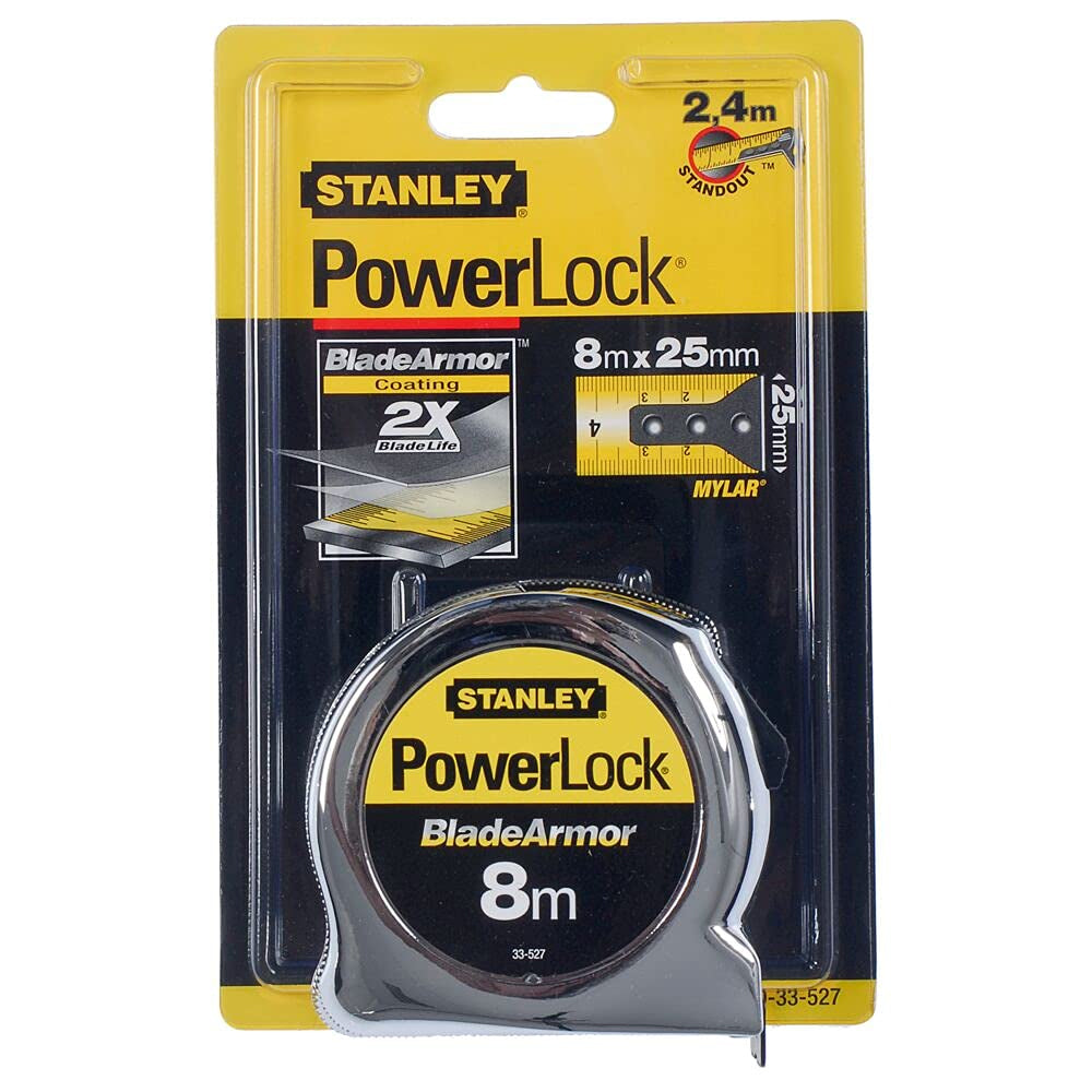 Stanley Powerlock BladeArmor Pocket Measuring Tape 8 Metre (Width 25mm, Metric Only) | STA033527