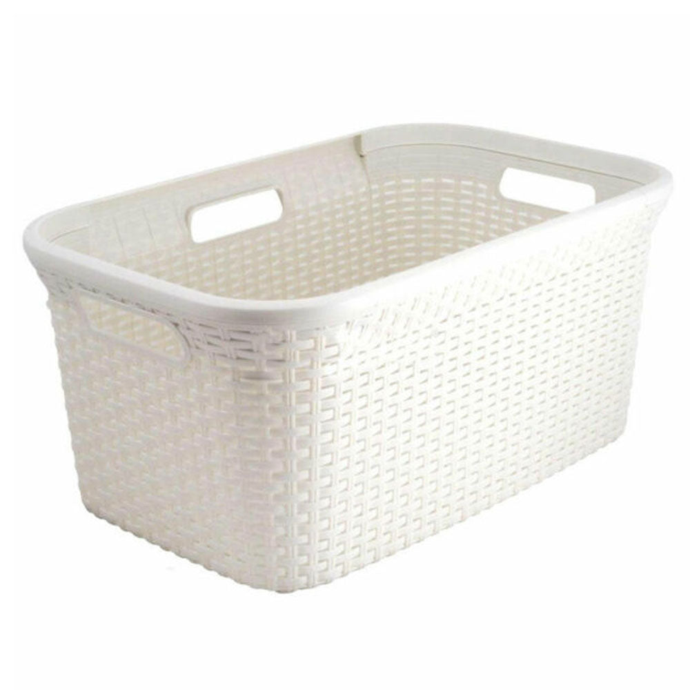 Curver Rattan Rectangular Laundry Hamper Basket - Oasis White | CUR187492