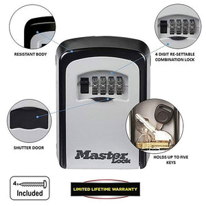 Masterlock Standard Wall Mounted Key Lock Box (Up To 3 Keys) - Black | MLK5401