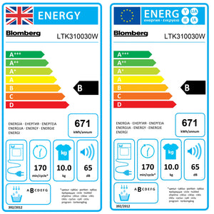 Blomberg 10kg Condenser Tumble Dryer B Rated - White | LTK310030W