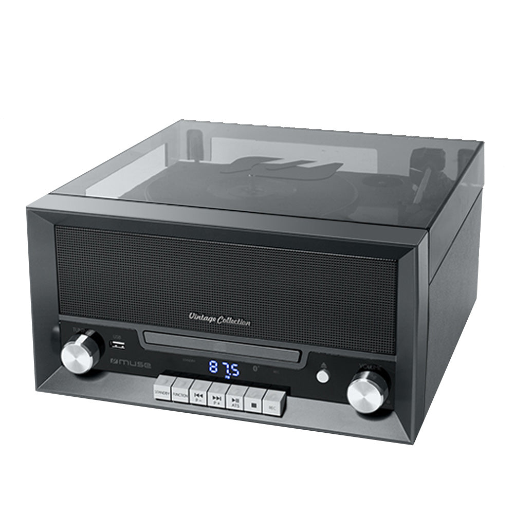 Muse Turntable Record Player Micro System with CD Player - Dark Silver | MT-110DS