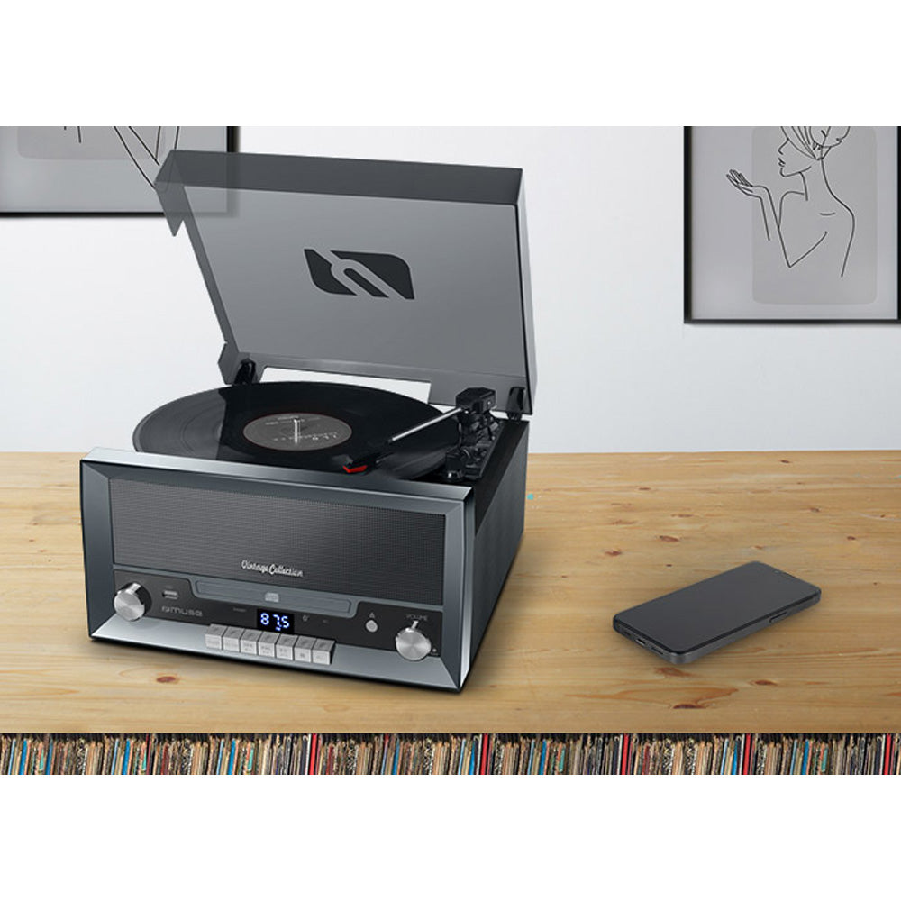 Muse Turntable Record Player Micro System with CD Player - Dark Silver | MT-110DS