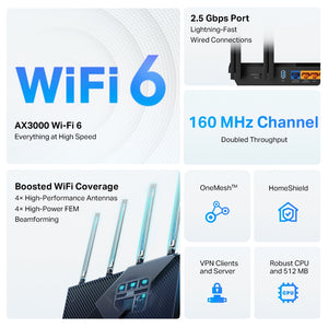 TP-Link Archer Ax55 AX3000 Multi-Gigabit WiFi 6 Router Dual Band with 2.5G Port