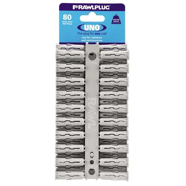 Rawlplug Grey Plastic Wall Plugs 10mm Card of 80 | APP8615