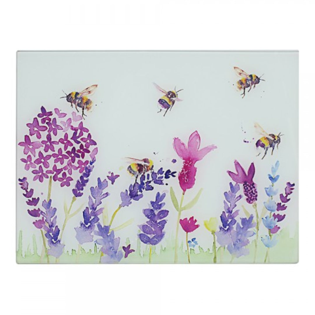 Dunlevy Glass Worktop Saver Chopping Board - Lavender and Bees | PG3204