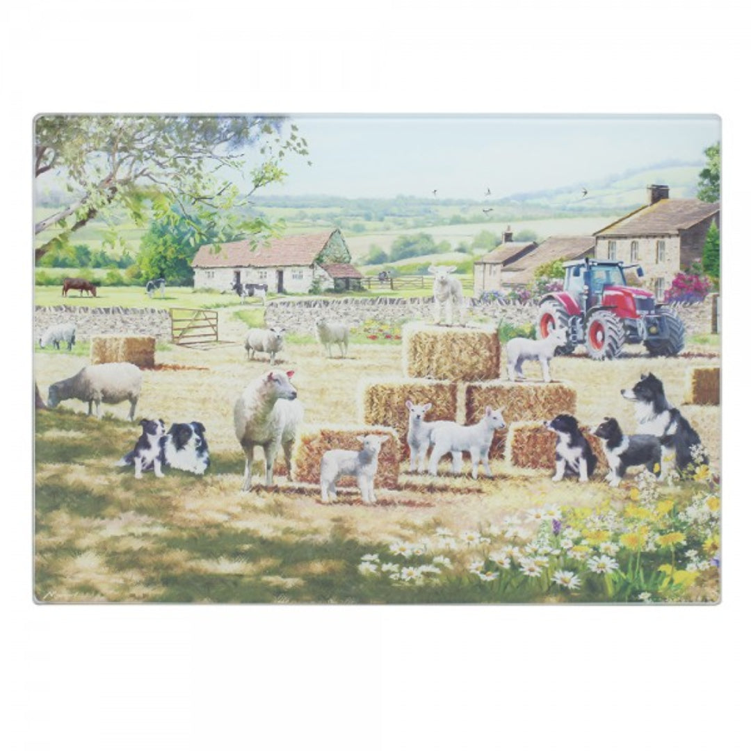 Dunlevy Glass Worktop Saver Chopping Board - Collie and Sheep | PG5935