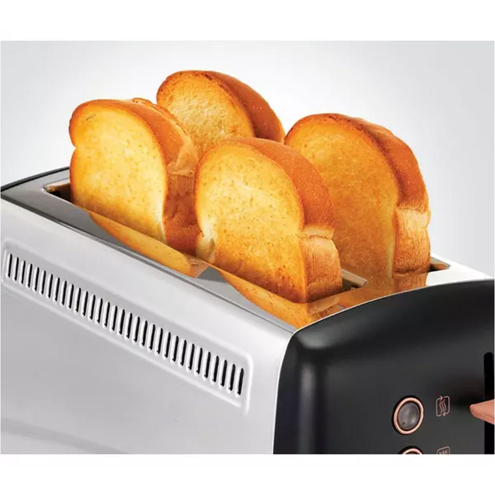 Morphy Richards Long Slot 4 Slice Toaster - Black & Rose Gold | 245036
