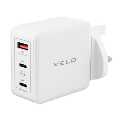 Veld Super Fast 65w GaN Wall Charger 3 Port USB A USB C | VHG65JW