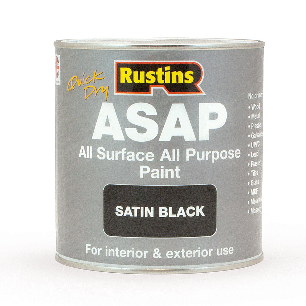 Rustins 1 Litre ASAP All Surface All Purpose Paint - Satin Black | R480113