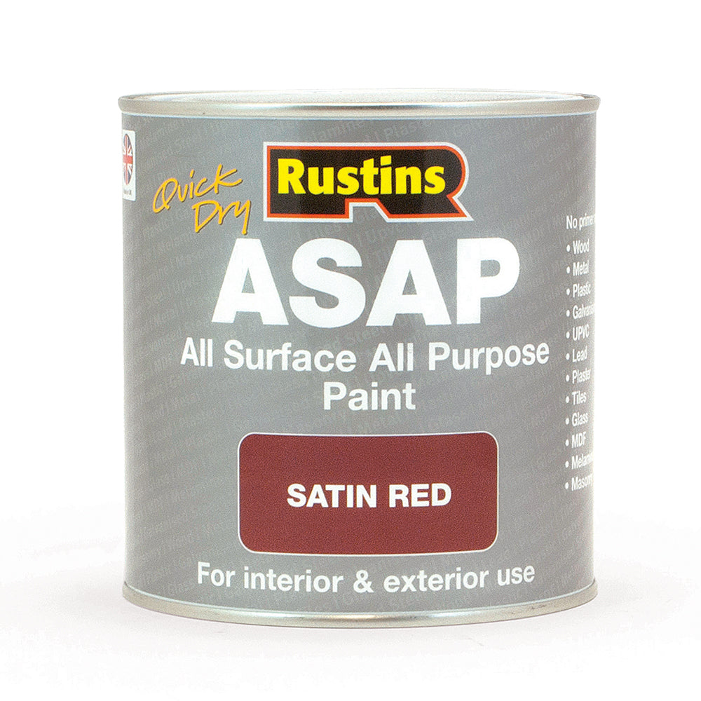 Rustins 1 Litre ASAP All Surface All Purpose Paint - Satin Red | R480125