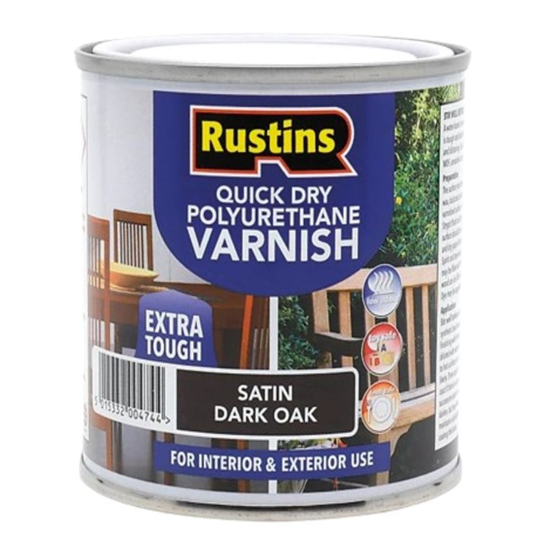 Rustins Quick Drying Polyurethane Varnish Satin 500ml - Dark Oak | R695018