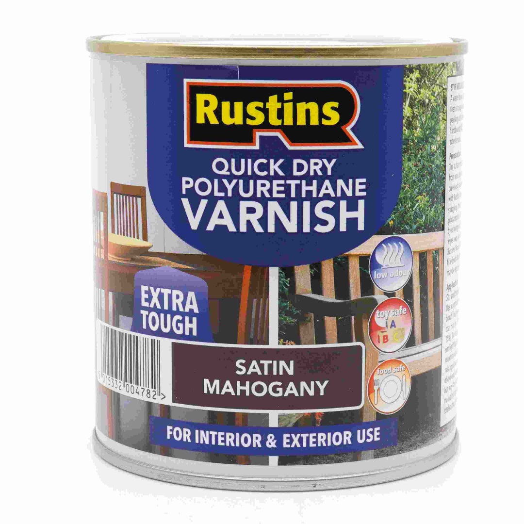 Rustins Quick Drying Polyurethane Varnish Satin 250ml - Mahogany | R695013